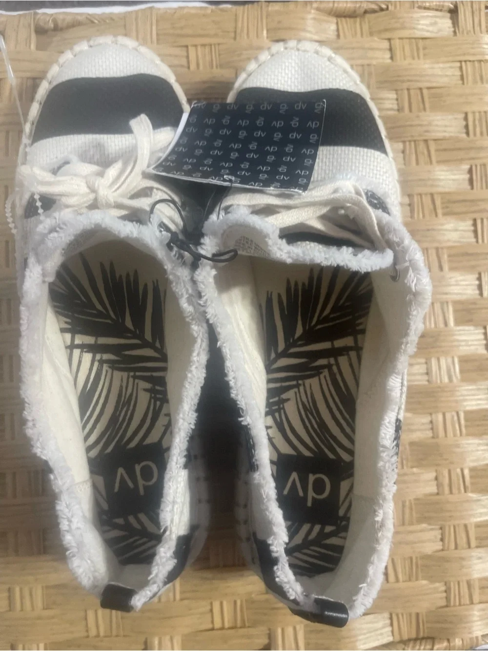 DV by Dolce Vita White and Black Striped Espadrille Sneakers